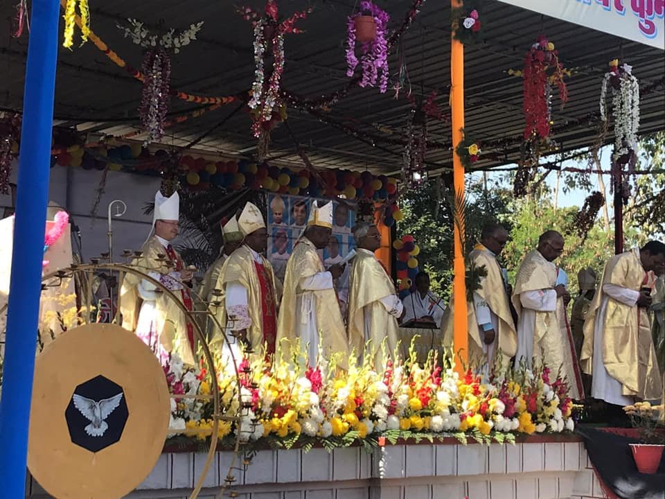 Bishop McKnight joins fellow bishops and thousands of people of the Jashpur diocese in celebrating the 50th anniversary of the completion of the Cathedral of the Holy Rosary in Kunkuri on Dec. 30.